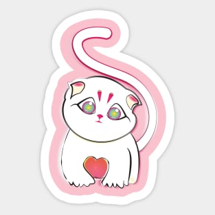 pink cat with a big heart Sticker